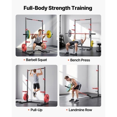 Power Cage Rack, Multifunctional Squat Rack for Home Gym, Width-Adjustable Workout Strength Training Equipment with 6 Band Pegs, Landmine Attachment & Safety Bars for Bench Press Squats Pull-Up