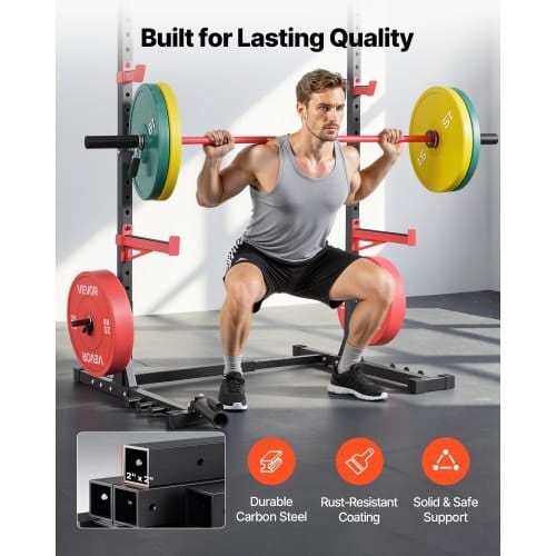 Power Cage Rack, Multifunctional Squat Rack for Home Gym, Width-Adjustable Workout Strength Training Equipment with 6 Band Pegs, Landmine Attachment & Safety Bars for Bench Press Squats Pull-Up