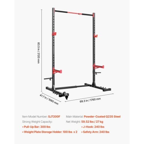 Power Cage Rack, Multifunctional Squat Rack for Home Gym, Width-Adjustable Workout Strength Training Equipment with 6 Band Pegs, Landmine Attachment & Safety Bars for Bench Press Squats Pull-Up