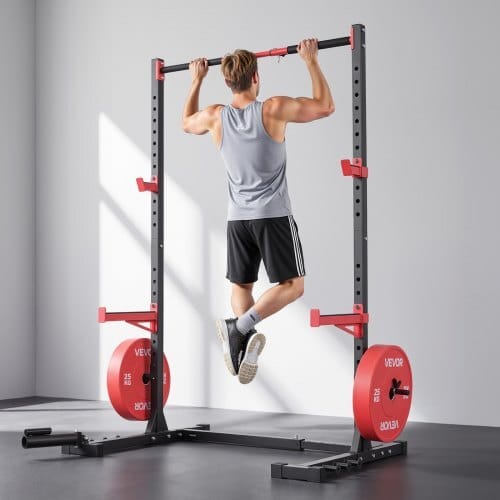 Power Cage Rack, Multifunctional Squat Rack for Home Gym, Width-Adjustable Workout Strength Training Equipment with 6 Band Pegs, Landmine Attachment & Safety Bars for Bench Press Squats Pull-Up