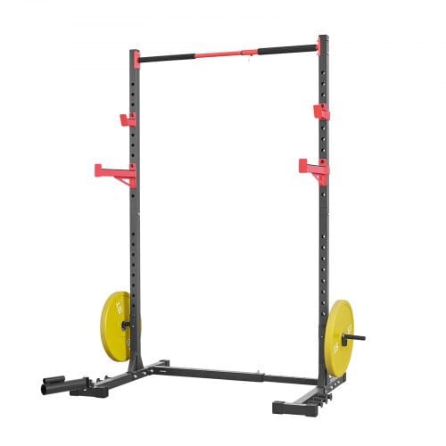 Power Cage Rack, Multifunctional Squat Rack for Home Gym, Width-Adjustable Workout Strength Training Equipment with 6 Band Pegs, Landmine Attachment & Safety Bars for Bench Press Squats Pull-Up