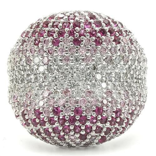 0W322 - Rhodium Brass Ring with AAA Grade CZ in Multi Color