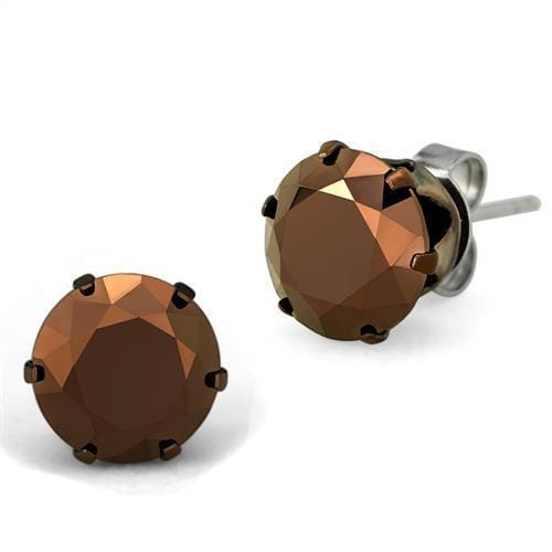 TK2589 - Two Tone IP Light Brown (IP Light coffee) Stainless Steel Earrings with AAA Grade CZ in Light Coffee