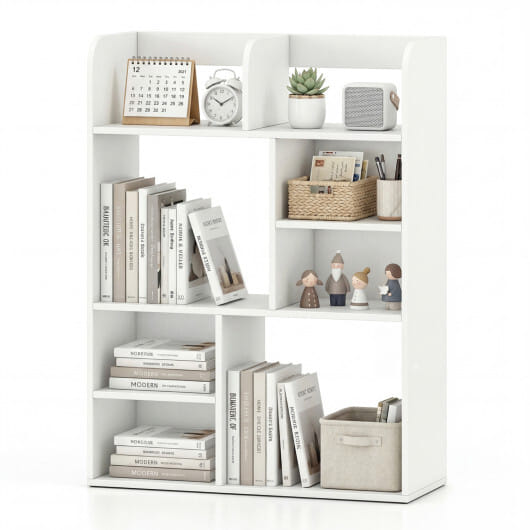 Desktop Display Rack with 8 Open Cubes for Home Office-White