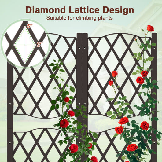 Set of 2 PE Rattan Raised Garden Bed with Trellis Planter Box for Climbing Plants-Rustic Brown