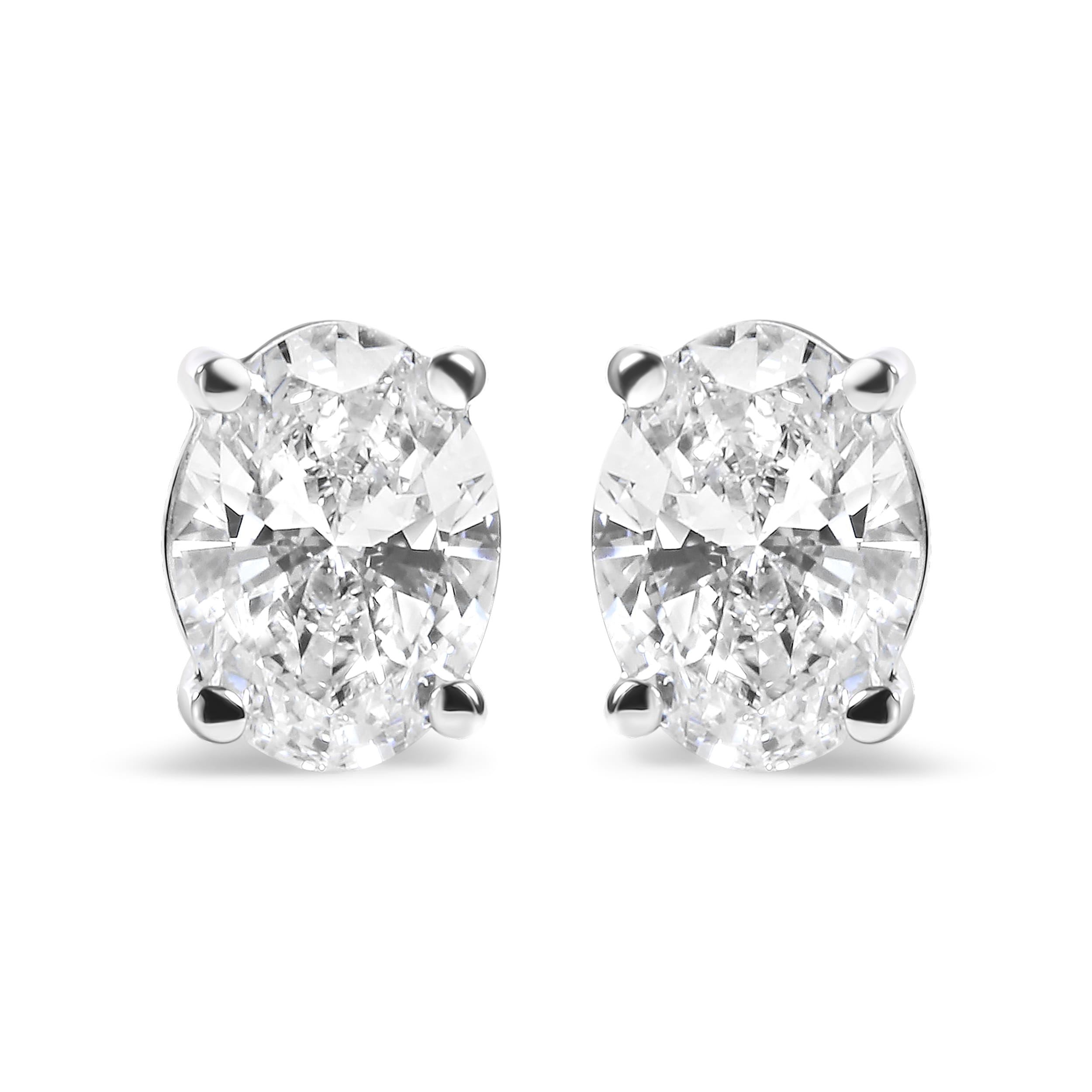 14K White Gold 3/4 Cttw Oval Shape Lab Grown Diamond Solitaire Stud Earrings (F-G Color, VS1-VS2 Clarity)
