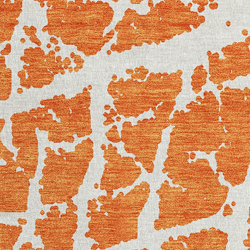 8' Runner Orange and White Abstract Washable Non Skid Indoor Outdoor Runner Rug
