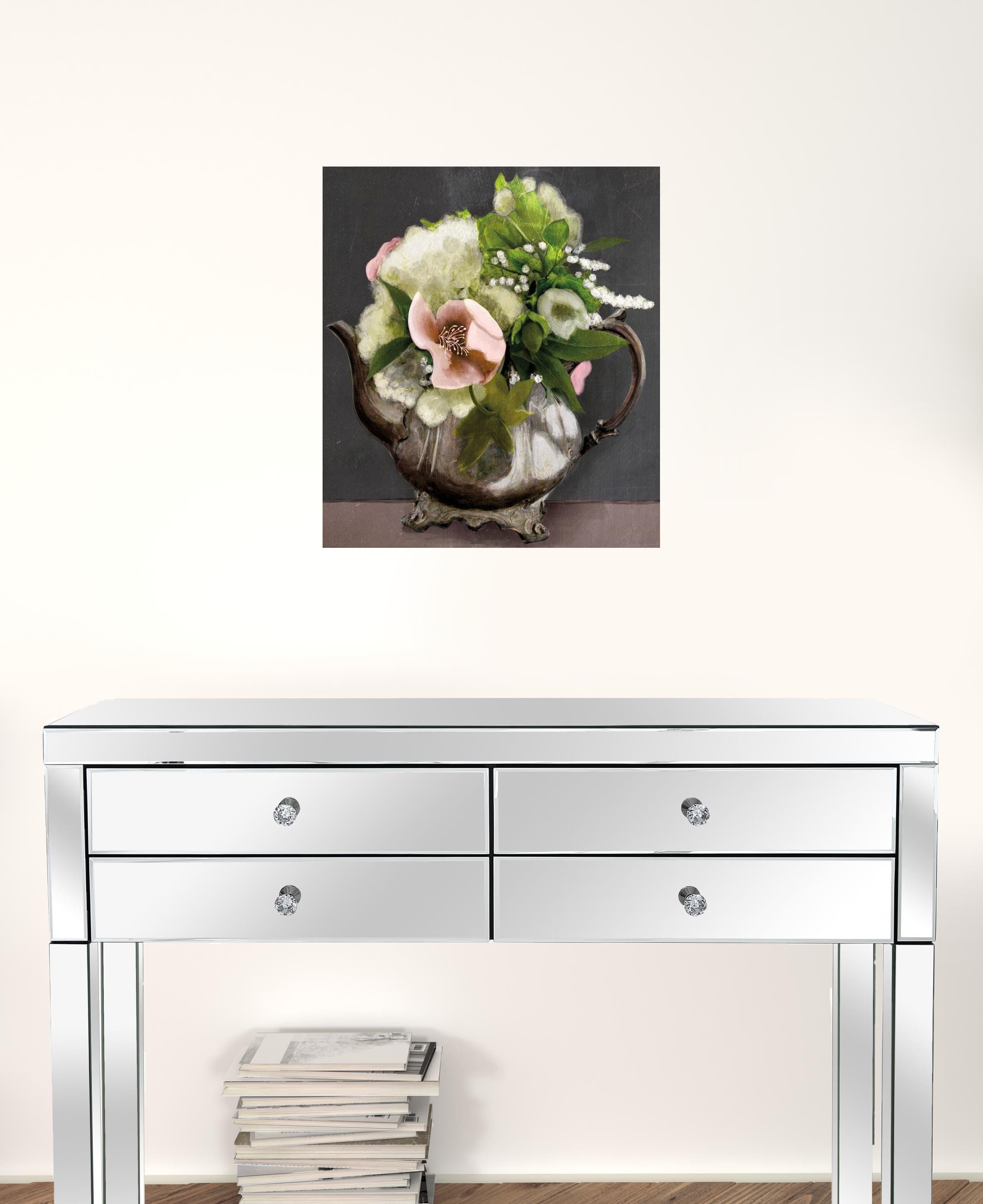 Vintage Floral Tea Pot 1 Black Framed Print Kitchen Wall Art