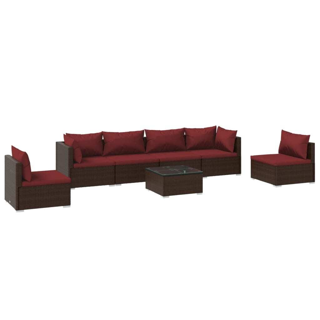 7 Piece Patio Lounge Set with Cushions Poly Rattan Brown