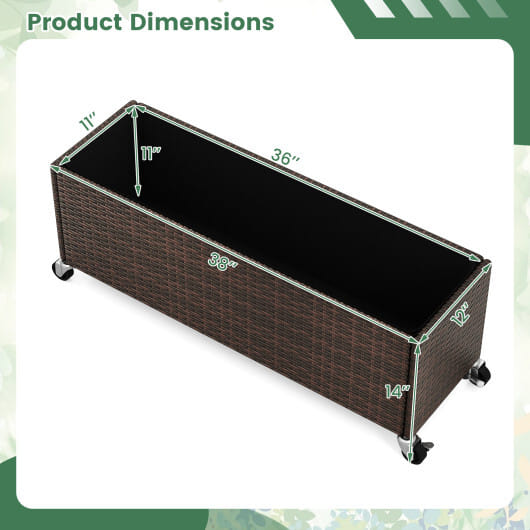 Raised Garden Bed PE Rattan Wicker Patio Planter Box with Wheels and Liner