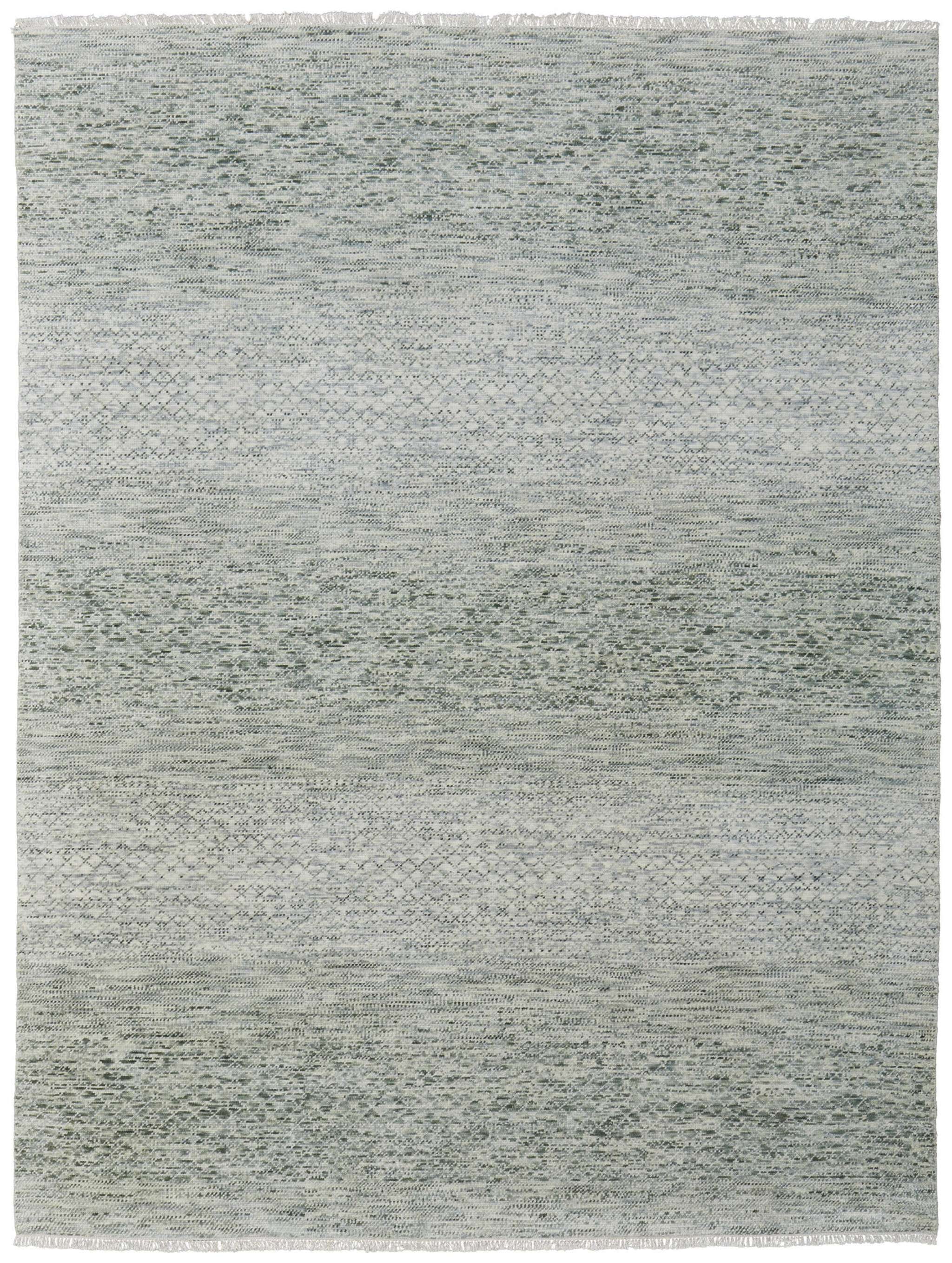 2' X 3' Ivory and Green Wool Hand Knotted Area Rug With Fringe