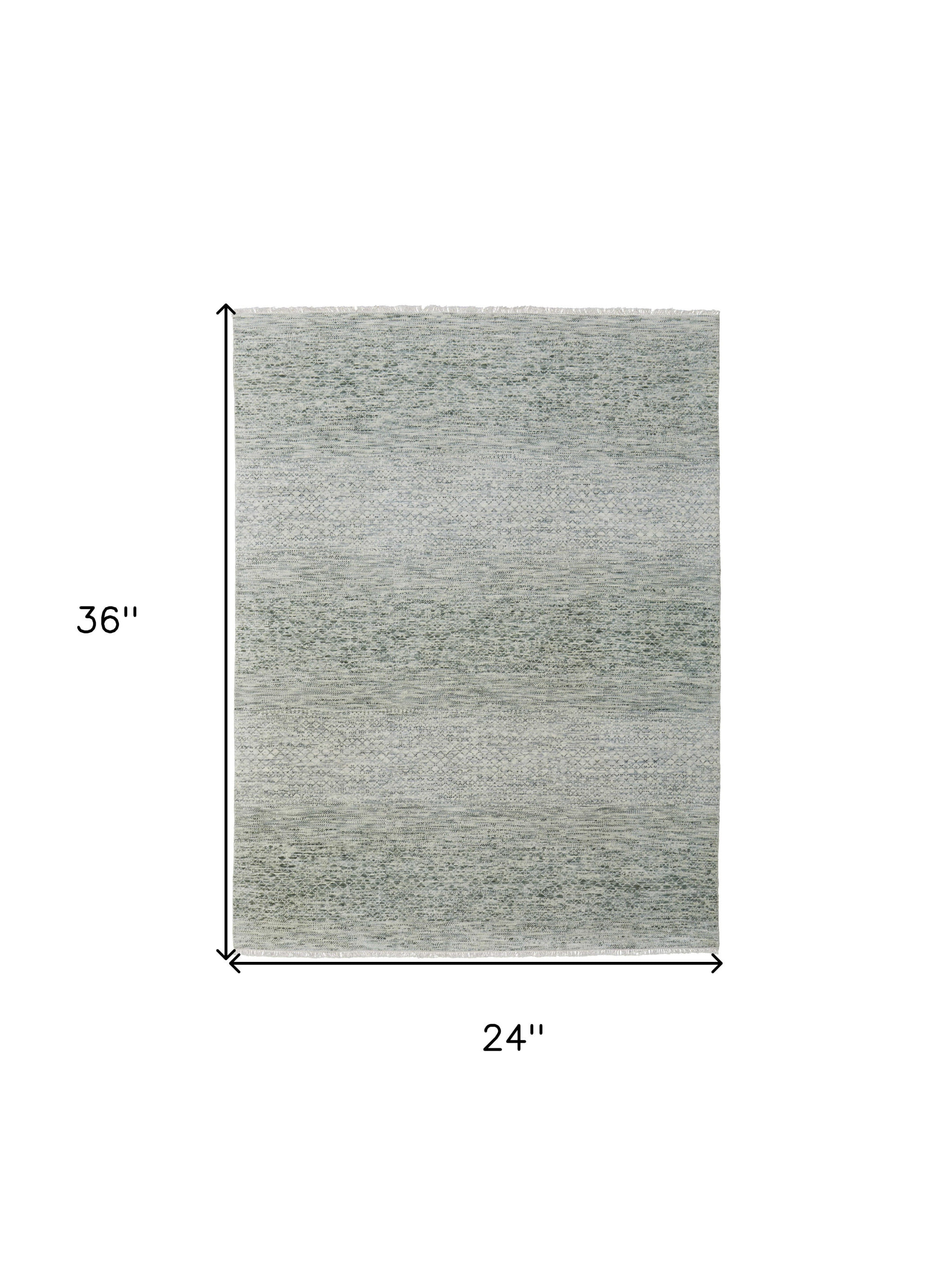 2' X 3' Ivory and Green Wool Hand Knotted Area Rug With Fringe