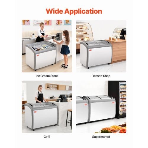 Commercial Ice Cream Display Case, 9.3 Cu.ft Chest Freezer, -19 to 3?„‰ Temp Adjustable Mobile Top Deep Freezer with 3 Wire Baskets, 2 Sliding Glass Doors, Locking Casters & LED Strip Lighting
