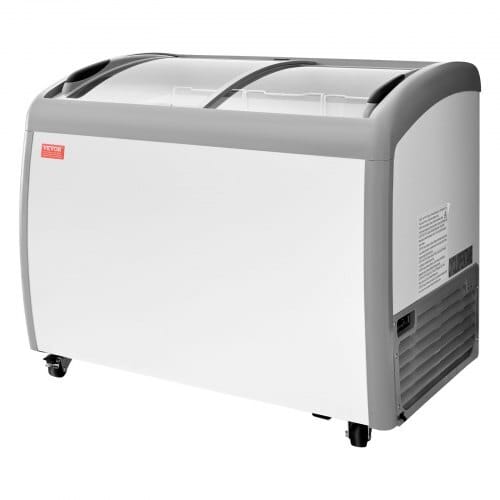Commercial Ice Cream Display Case, 9.3 Cu.ft Chest Freezer, -19 to 3?„‰ Temp Adjustable Mobile Top Deep Freezer with 3 Wire Baskets, 2 Sliding Glass Doors, Locking Casters & LED Strip Lighting