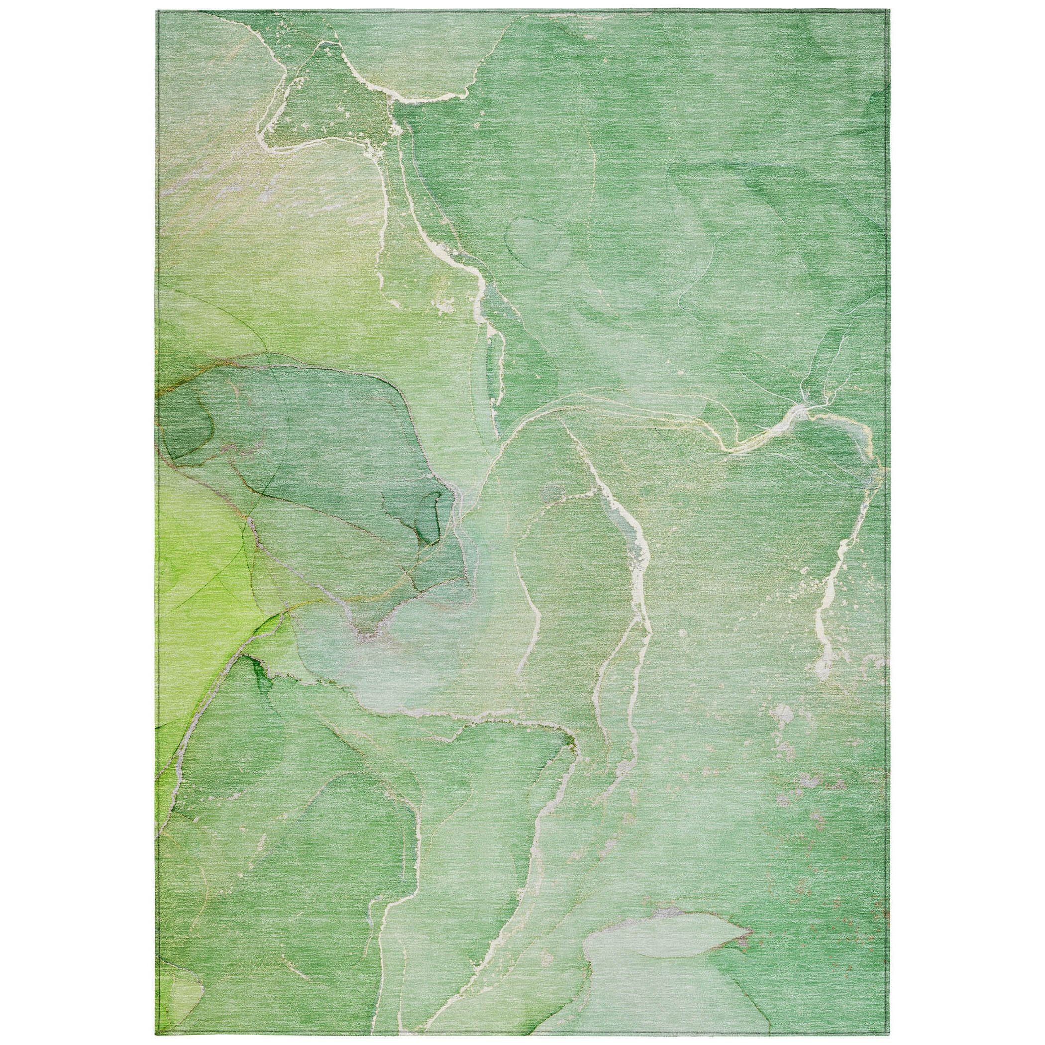 5' X 8' Green Abstract Washable Non Skid Indoor Outdoor Area Rug