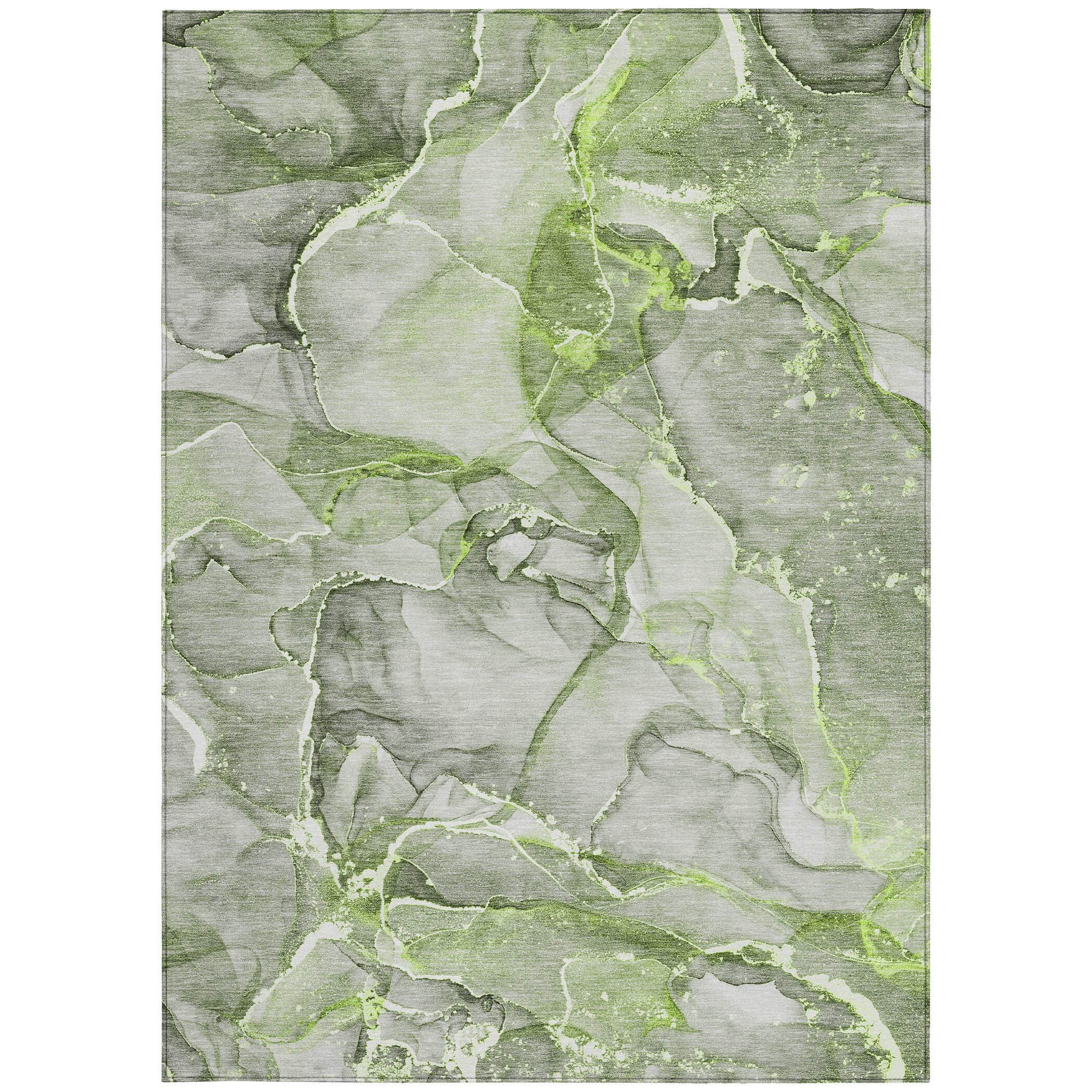 5' X 8' Green Abstract Washable Non Skid Indoor Outdoor Area Rug
