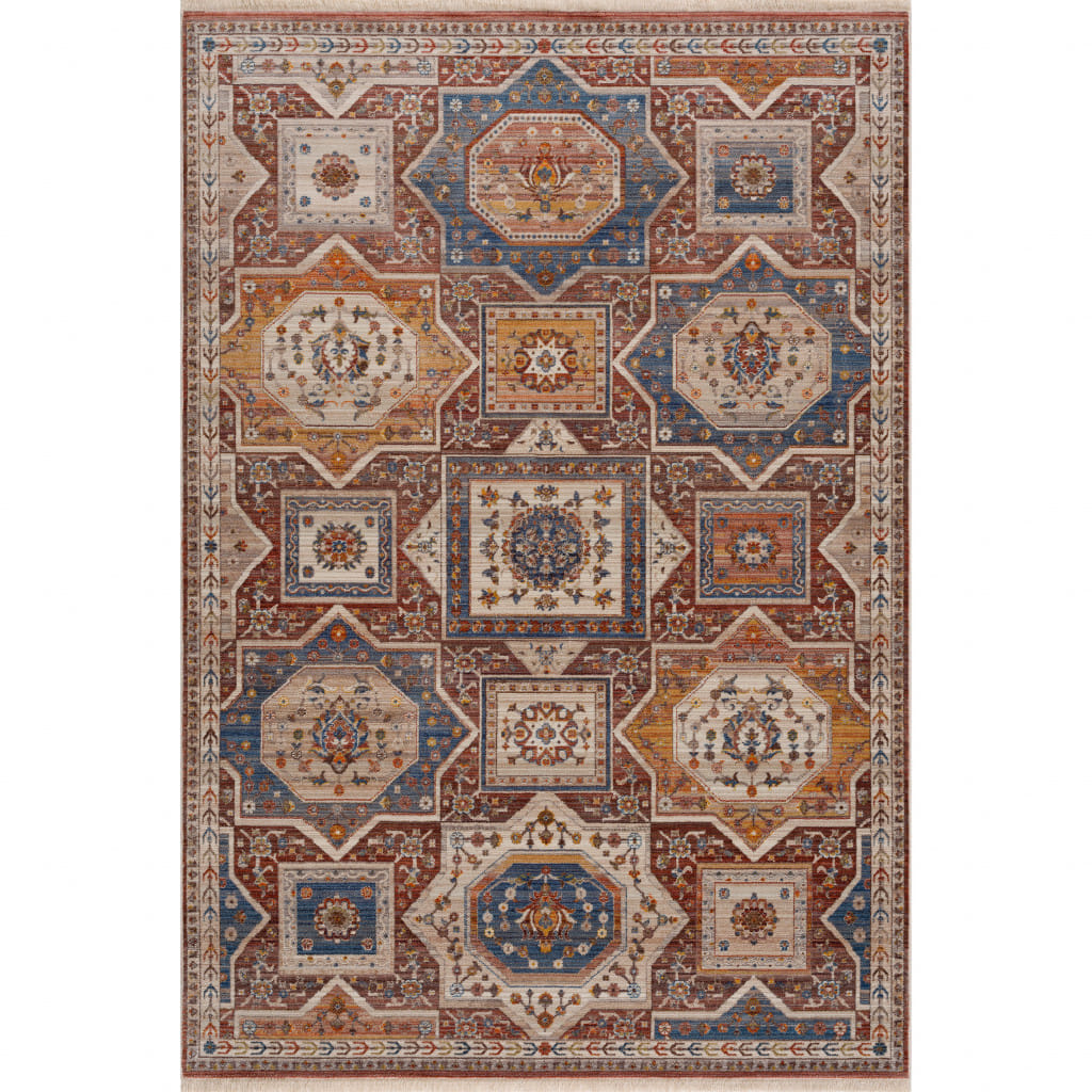 5' X 8' Red Southwestern Area Rug