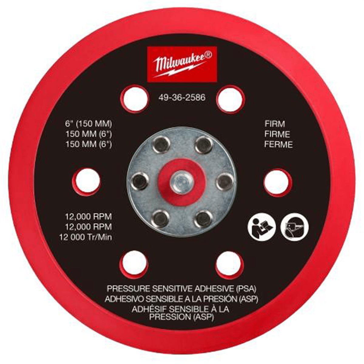 Milwaukee Tool 6 Inch Pressure Sensitive Adhesive Sander Backing Pad - Firm