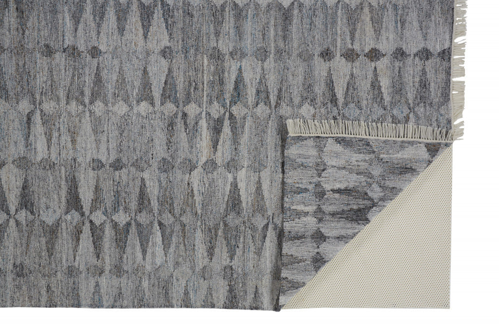 5' X 8' Gray Geometric Hand Woven Area Rug With Fringe