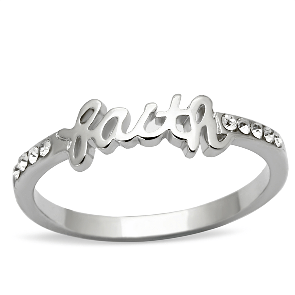 LO3968 - Rhodium Brass Ring with Top Grade Crystal in Clear