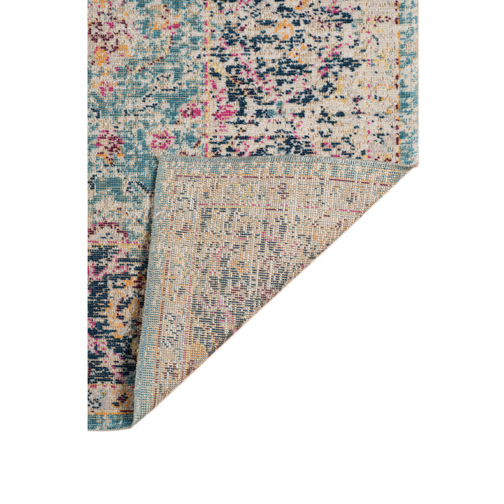 6' Teal Navy and Orange Floral Power Loom Worn Faded Round Rug