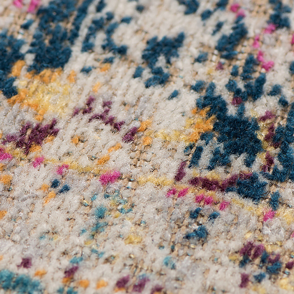 6' Teal Navy and Orange Floral Power Loom Worn Faded Round Rug