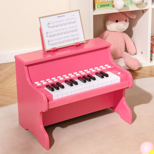 25 Keys Kids Piano Keyboard with Adjustable Speed and Teaching Mode-Pink - Color: Pink
