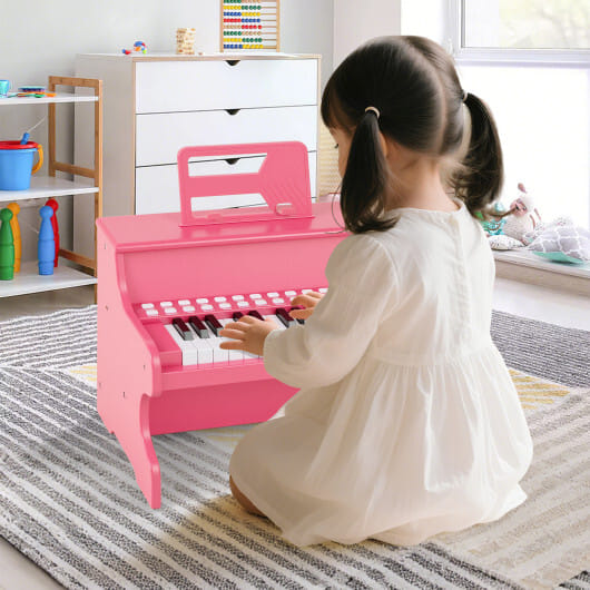 25 Keys Kids Piano Keyboard with Adjustable Speed and Teaching Mode-Pink - Color: Pink