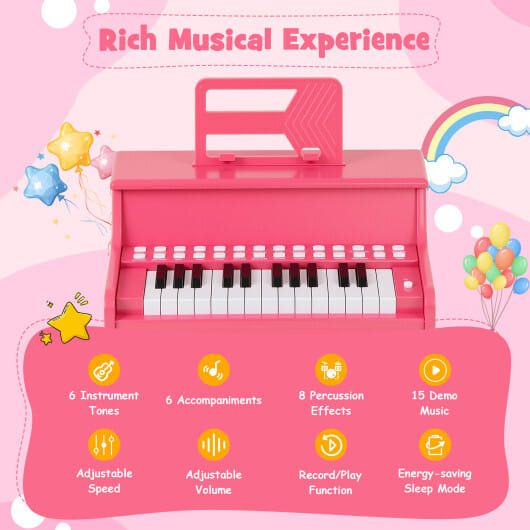 25 Keys Kids Piano Keyboard with Adjustable Speed and Teaching Mode-Pink - Color: Pink
