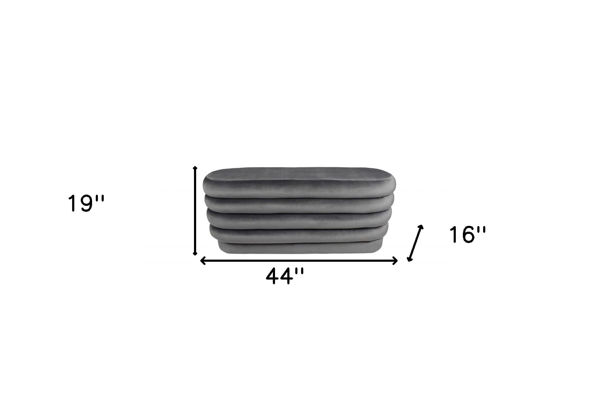 44" Gray Velvet Tufted Oval Ottoman