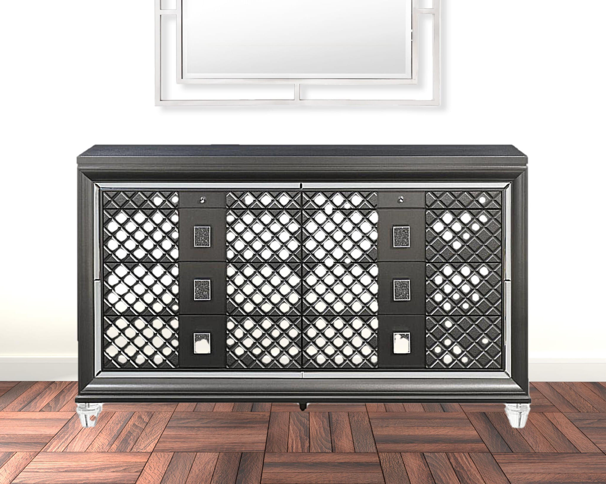65" Gray Solid and Manufactured Wood Eight Drawer Double Dresser