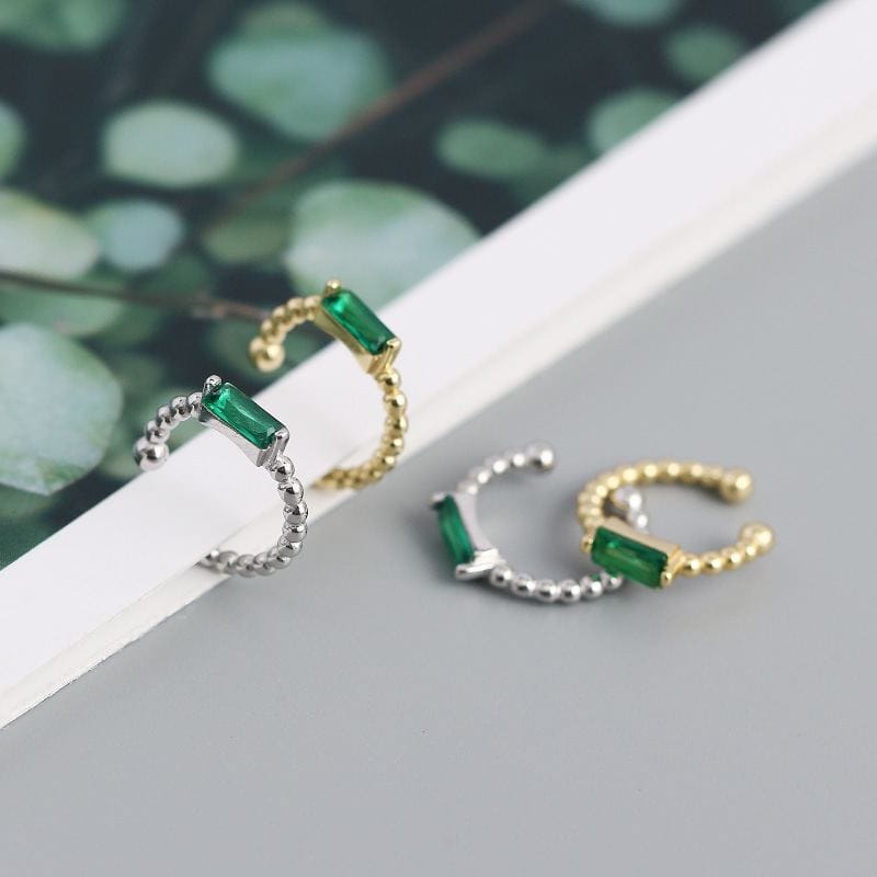 Geometry Green CZ Rectangle 925 Sterling Silver Non-Pierced Earrings