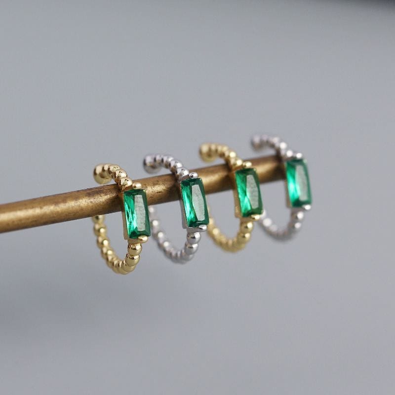 Geometry Green CZ Rectangle 925 Sterling Silver Non-Pierced Earrings