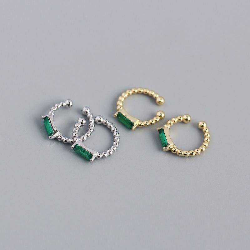 Geometry Green CZ Rectangle 925 Sterling Silver Non-Pierced Earrings