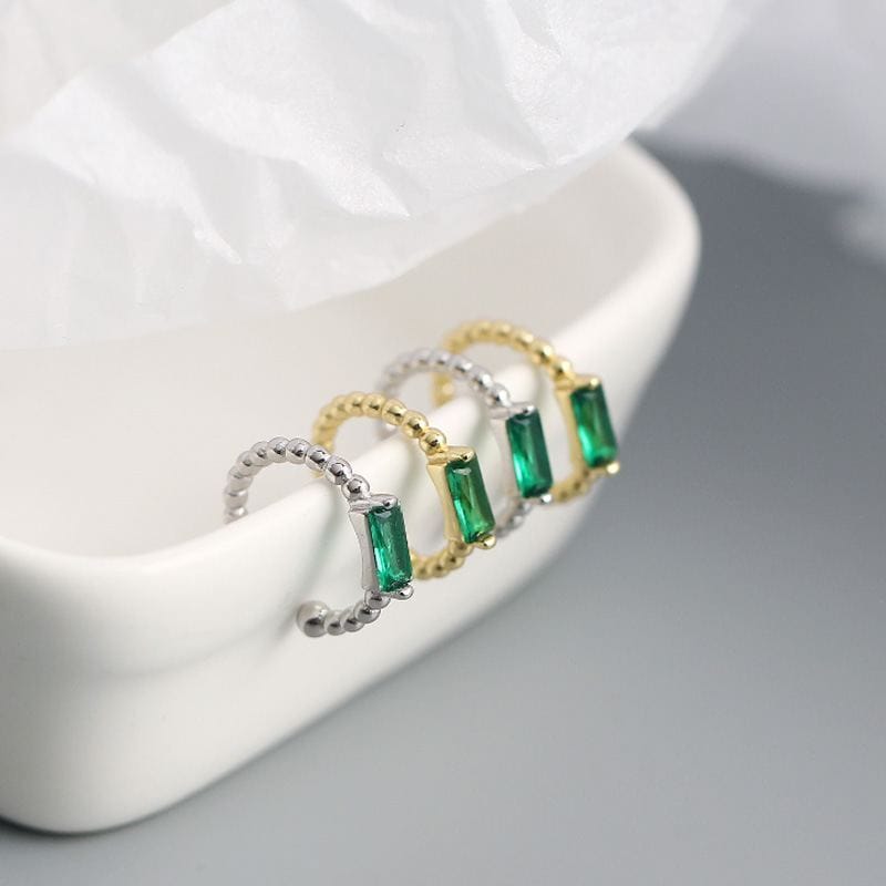 Geometry Green CZ Rectangle 925 Sterling Silver Non-Pierced Earrings
