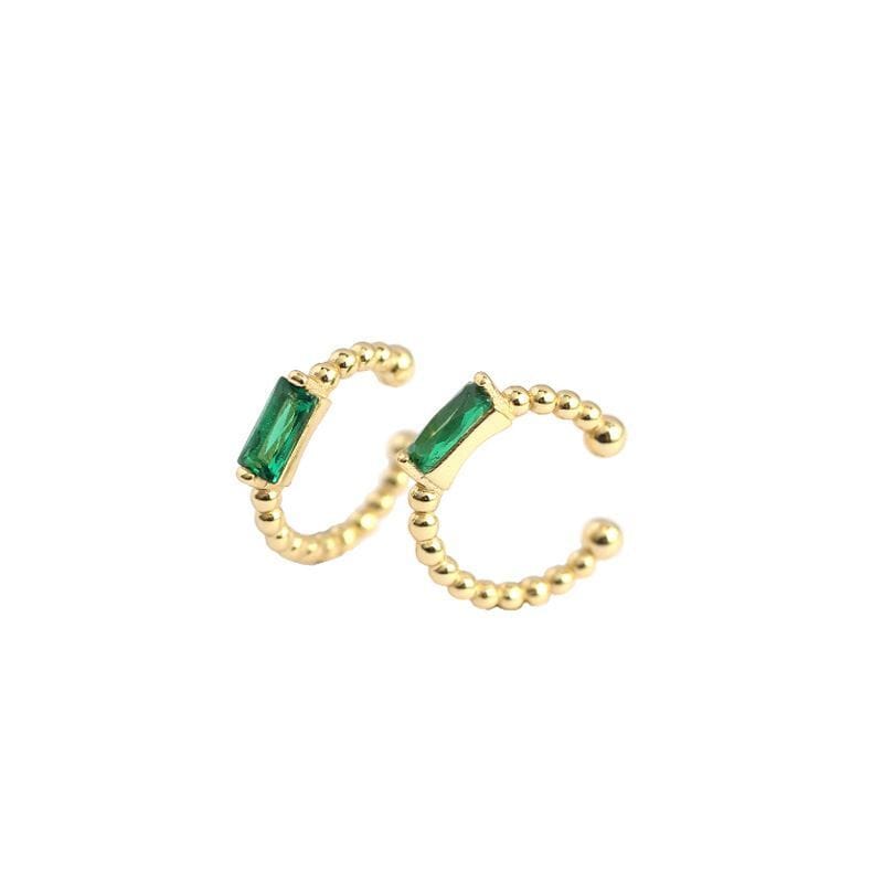 Geometry Green CZ Rectangle 925 Sterling Silver Non-Pierced Earrings