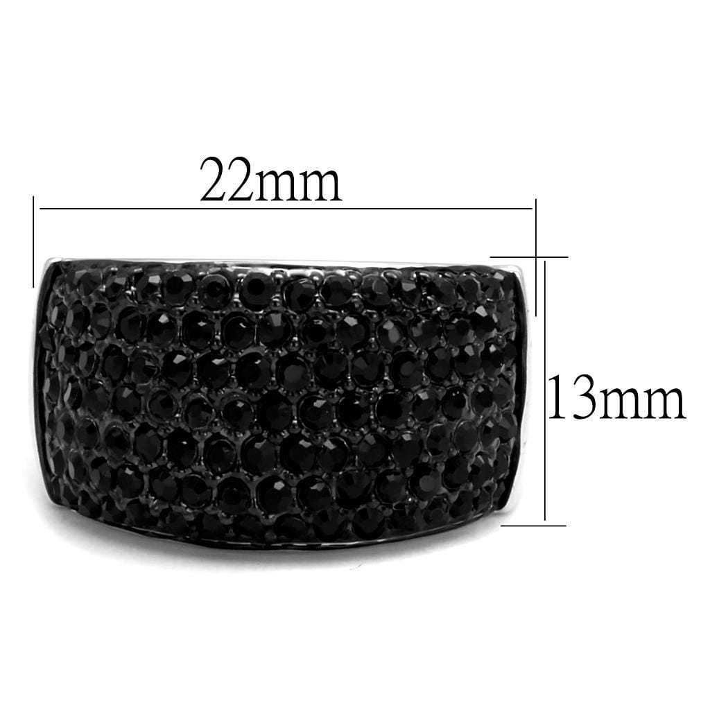 LO4086 - Rhodium+Hematite Brass Ring with Top Grade Crystal in Jet