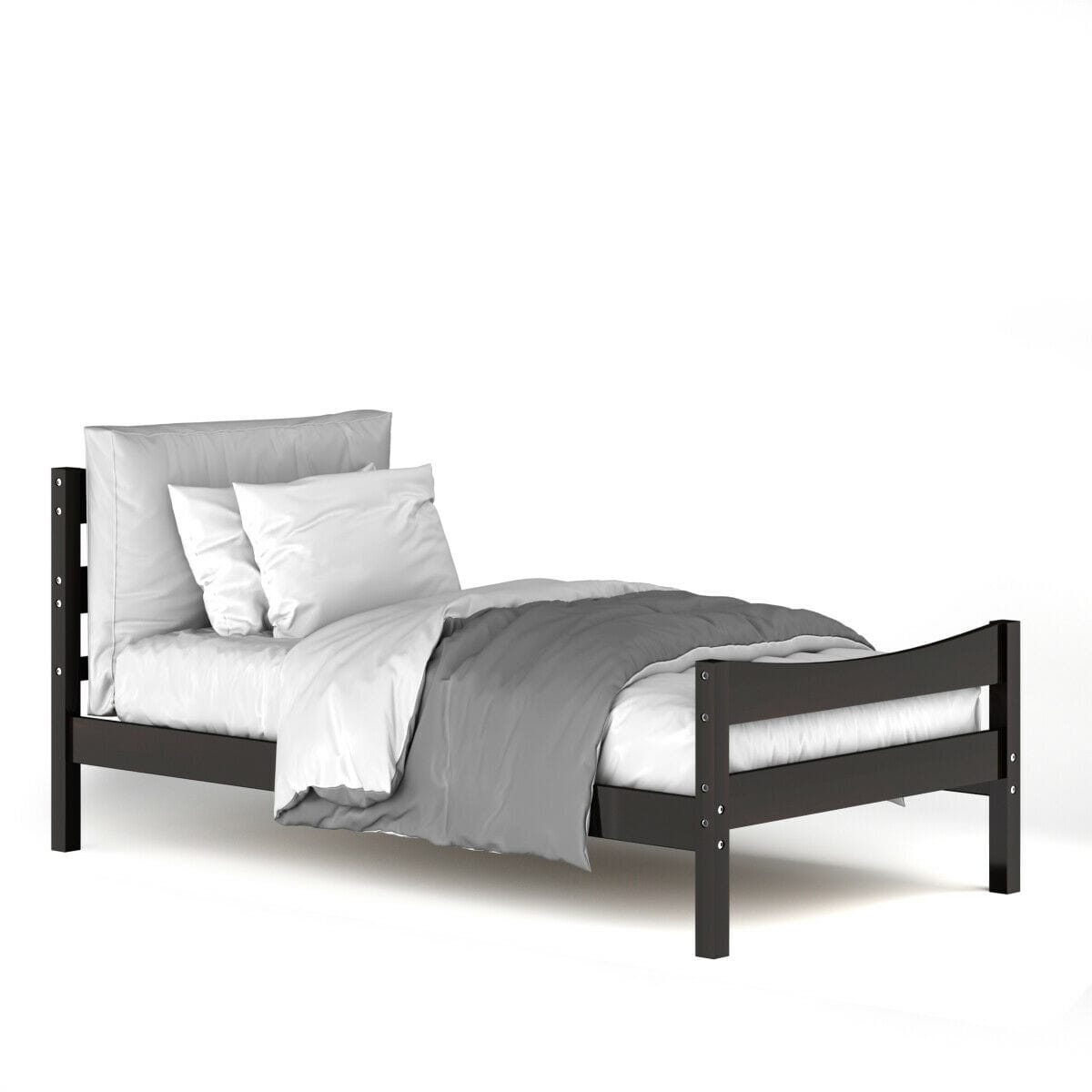 Twin Size Rustic Style Platform Bed Frame with Headboard and Footboard-Dark Brown - Color: Dark Brown