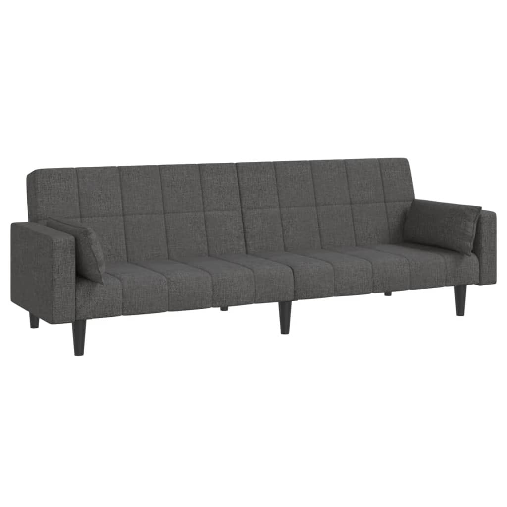 2-Seater Sofa Bed with Two Pillows Dark Gray Fabric