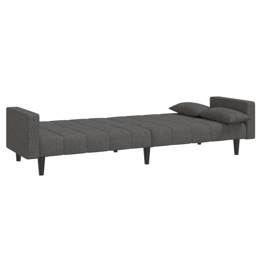 2-Seater Sofa Bed with Two Pillows Dark Gray Fabric