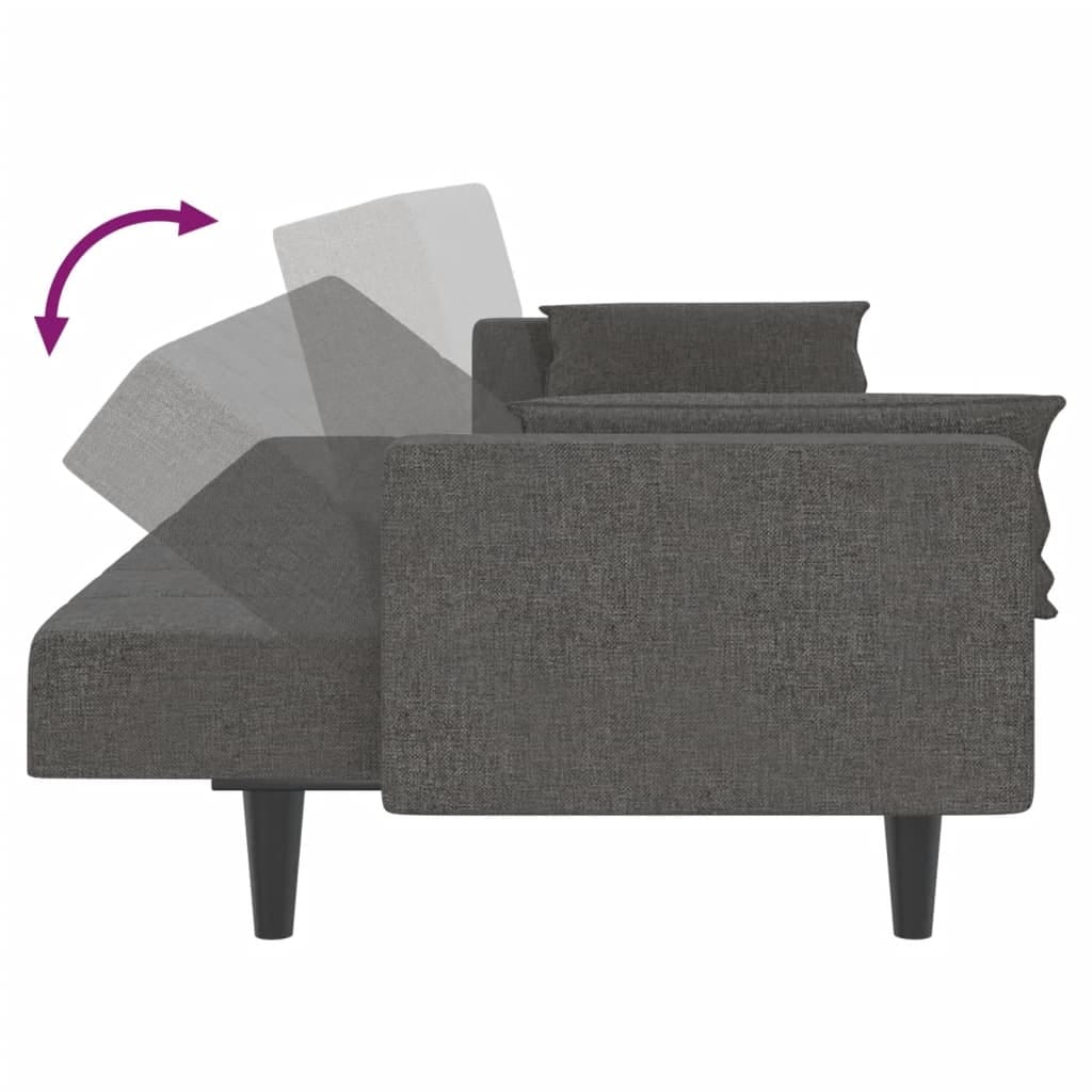 2-Seater Sofa Bed with Two Pillows Dark Gray Fabric