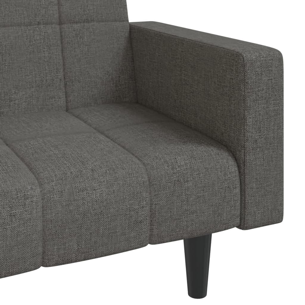 2-Seater Sofa Bed with Two Pillows Dark Gray Fabric