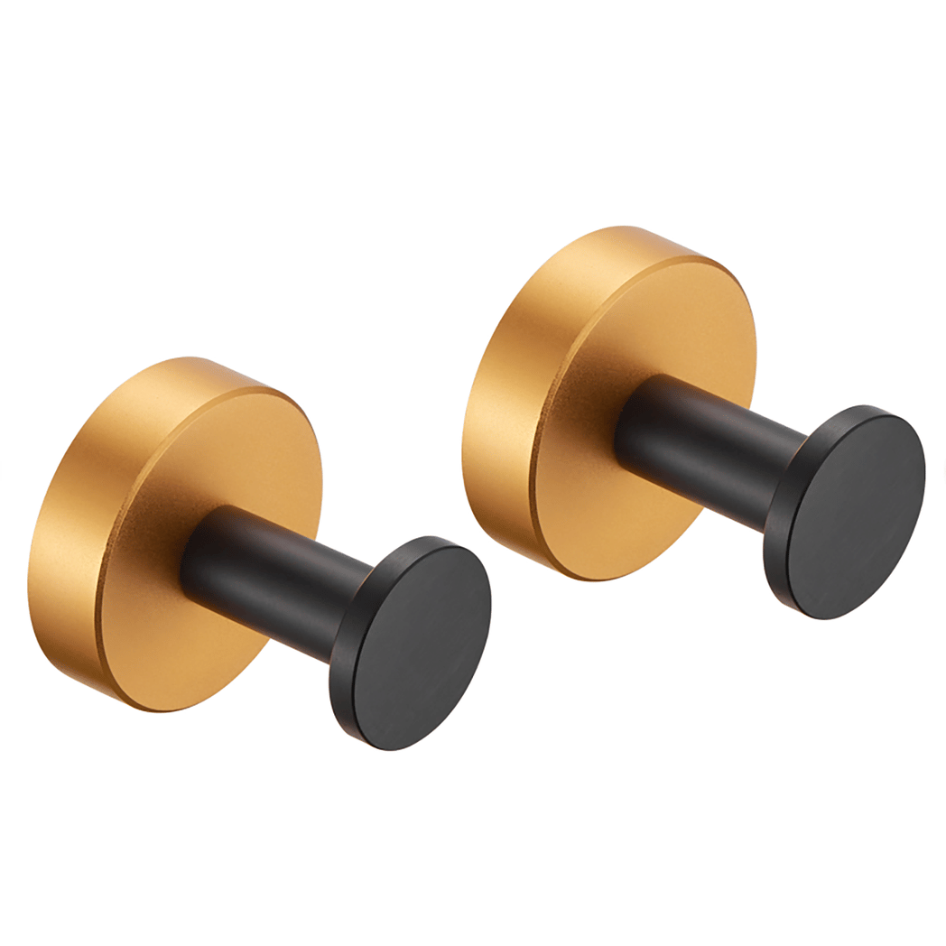 Round Base Wall Hanging Coat Hook with Screws- Black Gold Towel Hook, 2 Pack, for Entry Shoe Cabinet, Wardrobe Bathroom Bedroom Furniture Hardware