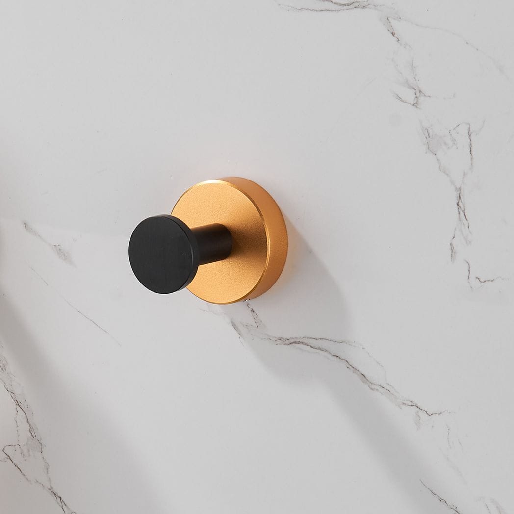 Round Base Wall Hanging Coat Hook with Screws- Black Gold Towel Hook, 2 Pack, for Entry Shoe Cabinet, Wardrobe Bathroom Bedroom Furniture Hardware