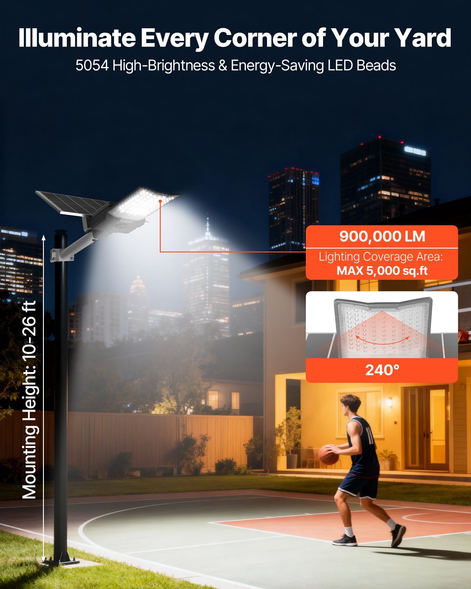 12000W Solar Street Light Outdoor, 900000LM, High Powered Commercial Parking Lot Light Dusk to Dawn, Split Type LED Flood Security Lamp with RF Remote Control, IP65 Waterproof, for Driveway Yard