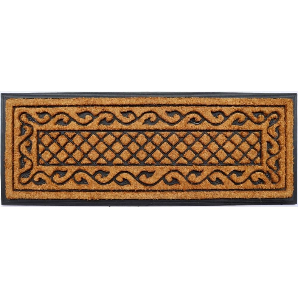 18" X 47" Beige and Black Rubber and Coir Outdoor Door Mat