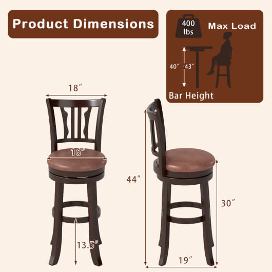 Counter Height Swivel Bar Stools Set of 2 with Back and Solid Rubber Frame-29 - Size: 29 inches