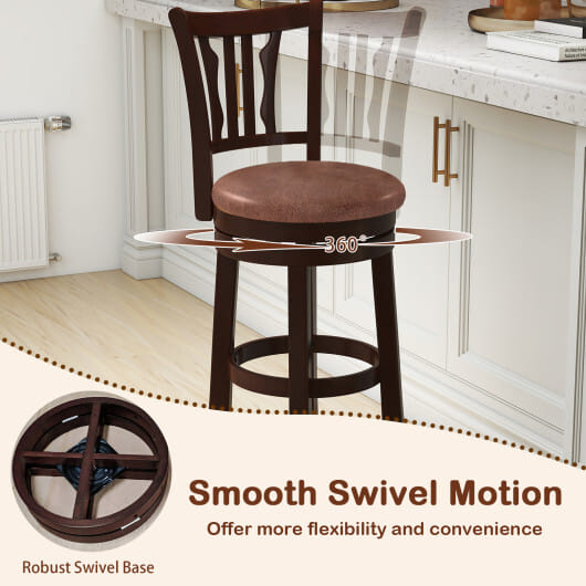 Counter Height Swivel Bar Stools Set of 2 with Back and Solid Rubber Frame-29 - Size: 29 inches