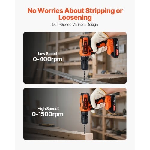 Cordless Drill Driver, 1/2 inch Metal Chuck, Dual-Speed Variable, Drill Driver Kit with Lithium Battery and Charger, Belt Clip, for Wood and Metal Drilling, Screw Tightening or Loosening