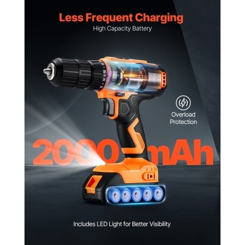Cordless Drill Driver, 1/2 inch Metal Chuck, Dual-Speed Variable, Drill Driver Kit with Lithium Battery and Charger, Belt Clip, for Wood and Metal Drilling, Screw Tightening or Loosening